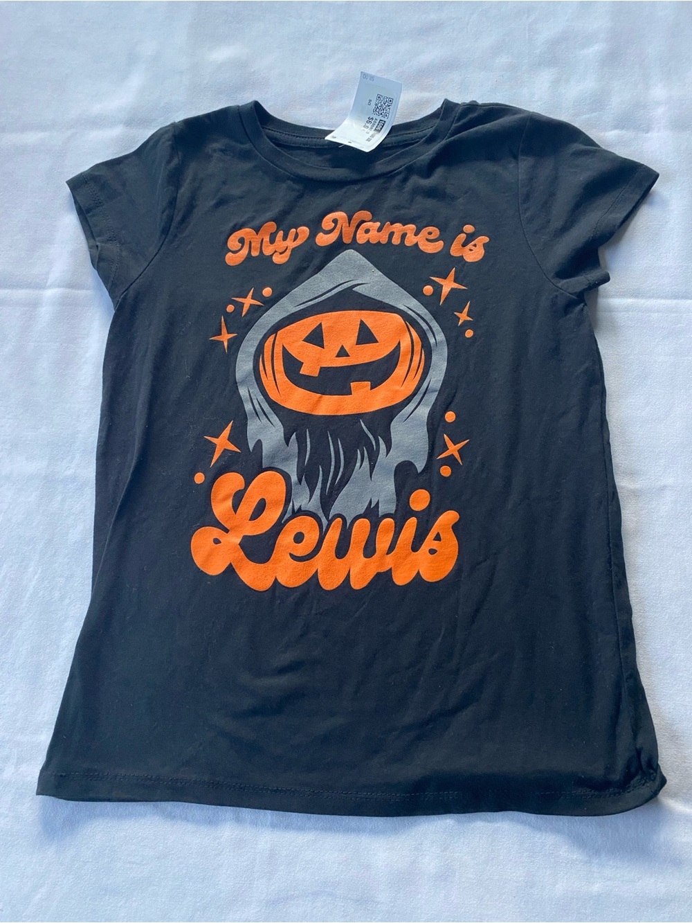 NWT Kids Halloween Pumpkin "My Name is Lewis" T-Shirt Size Large 10/12 Girls